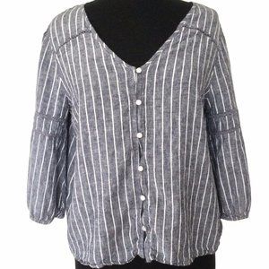 Old Navy Linen Blend Blue White Stripe Top